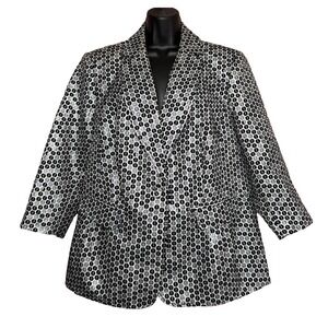 Peter Nygard Women's Jacket Size 16 Black‎ & Silver Polka Dot Holiday Sparkle